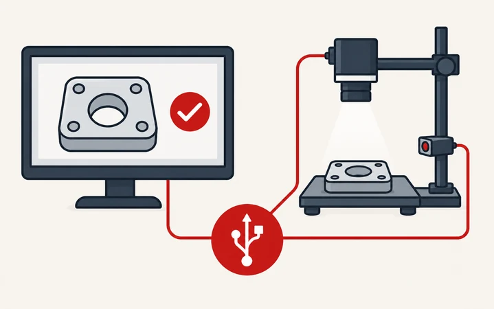 Camera inspection equipment and monitor linked by an abstract USB symbol