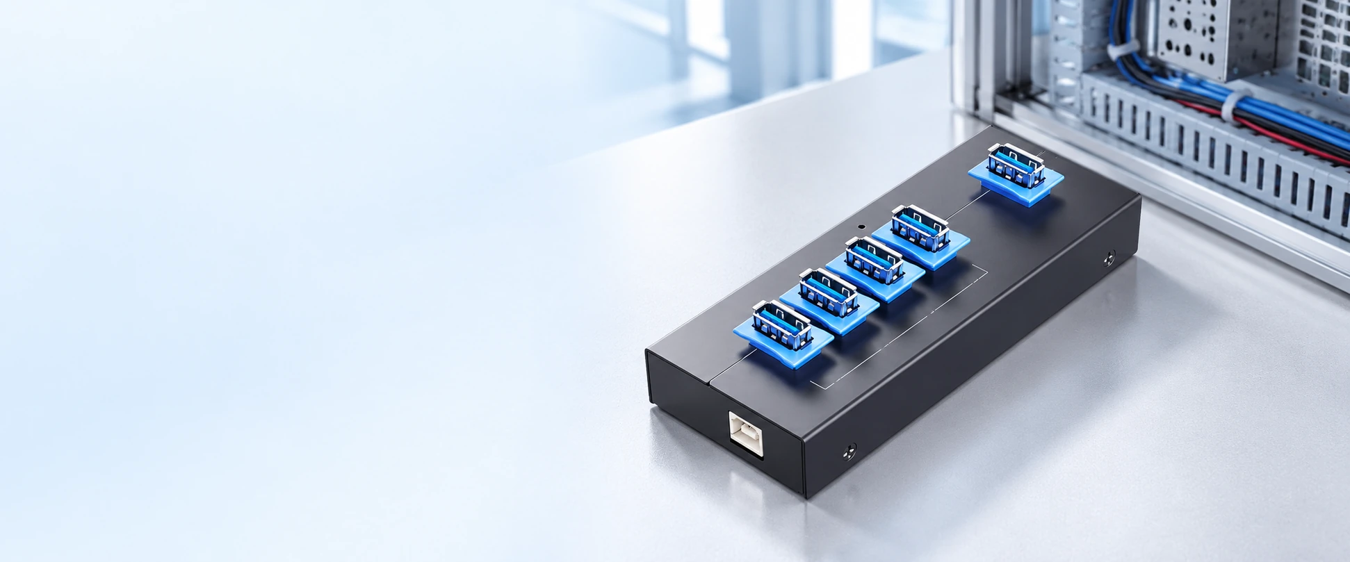 Sipolar AT-4U30M2 embedded USB assembly beside an equipment chassis